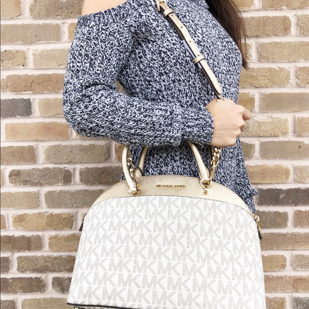 NWT Michael Kors Large Crossbody Vanilla MK Gold - Picture 2 of 8